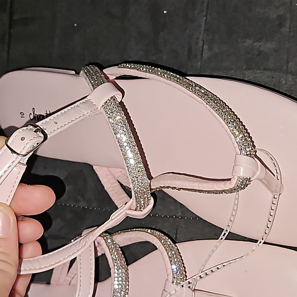 Chatties Light Pink Silver Rhinestone Adjustable Strap Open Toe Thong Sandal 10 - Picture 7 of 7